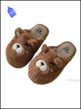 Bear Cartoon Plush Slippers Memory Foam Non-Slip Indoor Outdoor
